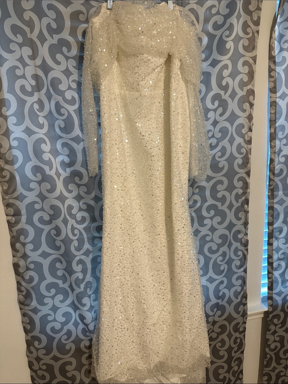 Elegant Sequin white Evening Dress with Sheer Overlay